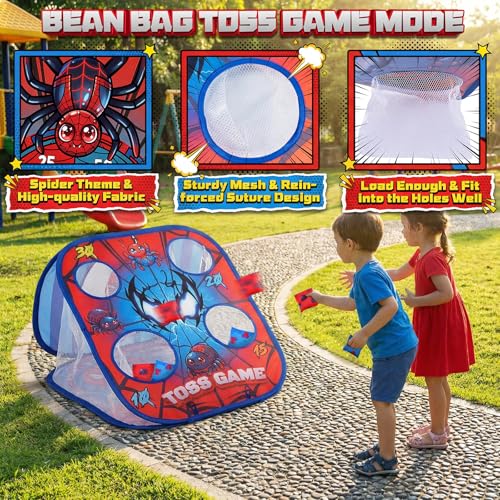Bean Bag Toss Game for Kids - Cornhole Board Outdoor Toys for Toddlers -Party Activities Carnival Outside Yard Backyard Beach Lawn Games Toy for Kid Boys Girls Age 3 4 5 6 7 8 Year Old Birthday Gifts - style: Spider