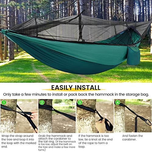 Camping Hammock with Mosquito Net & Rain Fly Tent Tarp & Tree Straps Portable Strong Nylon Hammock Parachute Tent w/Storage Bag for Camping Hiking Backyard Outdoor Backpacking Travel - color: Blue+green