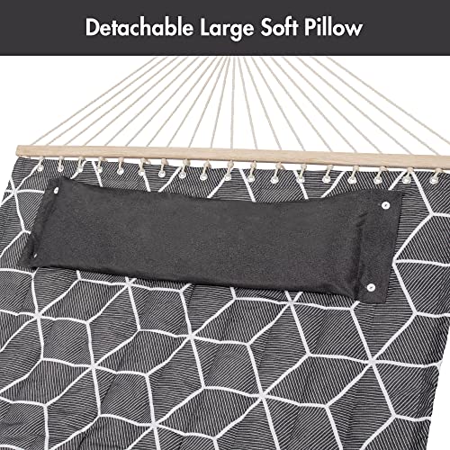 ANOW Outdoor Hammock with Spreader Bars and Detachable Pillow, 2 Person Hammock, 450 LBS Weight Capacity, Gray Cube - color: Gray Cube, size: 2 Person Without Stand