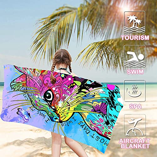 Bonsai Tree Cat Gifts for Cat Lovers Beach Towel for Women Girls, Cute Microfiber Bath Towel Gifts, Funny Sand Free Quick Dry Travel Towels for Women Kids Yoga Sports 30" X 60" - color: Cat, size: 30"x60"