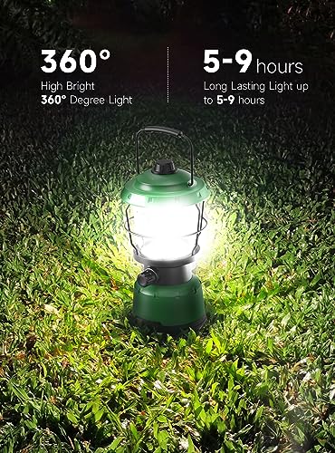 LED Camping Lantern, 2500LM Dimmable Vintage Rechargeable Lantern, Water Resistant Portable Emergency Lights for Camping, Home Power Outage, Hurricane, Hiking