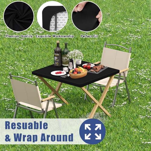 Moosfor Spandex Square Table Cloth, Elastic Fitted Tablecloths for Picnic, Stretch Washable Patio Table Cover for Outdoor, Camping, Banquet and Parties (Black, 24"x24") - color: Black, size: 24" x 24" (Square)