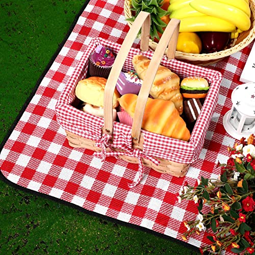 Patelai Wicker Picnic Basket Natural Hand Woven Basket with Double Folding Handles, Willow Hamper Baskets with Blanket for Outdoor Picnic Summer Spring Camp Family(Red and White Grid) - color: Red and White Grid
