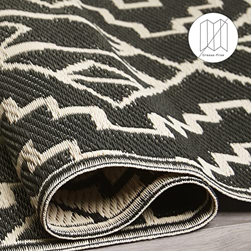 Fab Habitat Outdoor Rug - Waterproof, Fade Resistant, Crease-Free - Premium Recycled Plastic - Tribal Boho Neutral - Patio, Deck, Porch, Balcony, Laundry Room - Kilimanjaro - Black - 4 x 6 ft - color: Kilimanjaro - Black, size: 4' x 6' (Rectangular)