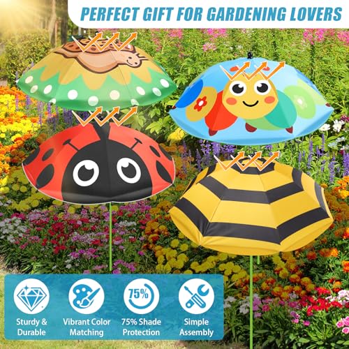 Axcoix 4 Pack Upgraded Plant Umbrellas for Outdoor Plants, 26" Larger Garden Plant Umbrella Shade with Adjustable Angle, 43.4" Higher Sun Shade with Animal Prints for Plants, Potted Plant, Garden Beds - color: 4 Pack-1Red 1Yellow 1Blue 1Green