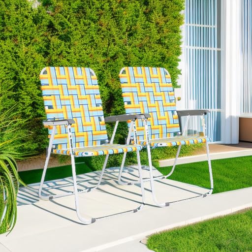 VINGLI Patio Lawn Webbed Folding Chairs Set of 2, Outdoor Beach Chair Portable Dining Chair for Outdoor Yard, Garden (Yellow, Classic) - color: Yellow, size: Regular Size
