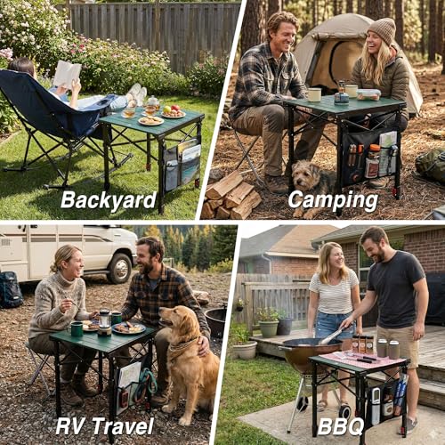 Camping Table Portable Foldable with Adjustable Height, Lightweight Collapsible Aluminum Roll-Up Camp Table with Storage Bag & Carry Bag, Heat-Resistant for RV Picnic BBQ Camping (Medium 20"×18") - size: Medium 20"×18" - Side Table Height (26"H)