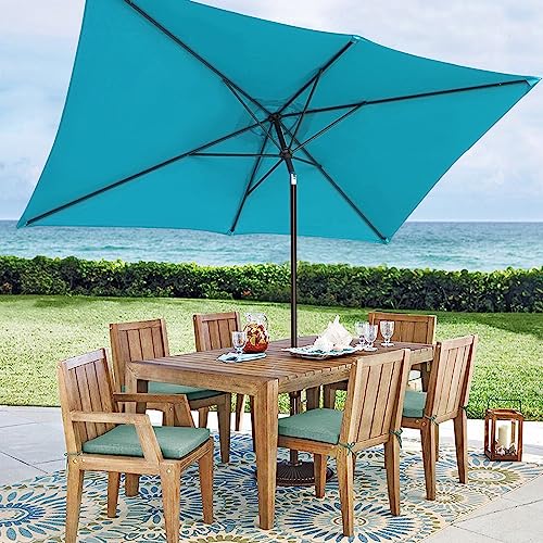 Blissun Rectangular Patio Umbrella, Table Market Umbrella with Tilt and Crank, Outdoor Umbrella for Garden, Deck, Backyard, Pool and Beach - color: Cerulean, size: 6.5 x 10 FT