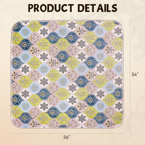 Washable Pee Pads for Dogs, Stylish Absorbent Reusable Training Dog Pads, Non-Slip and Leak-Proof Puppy Pads, Potty Pads for Crates, Whelping, Playpen, Bed and Floors, Cream/Multi 2 Pack 34" x36" - color: Cream/Multi, size: 34" x 36" 2PACK