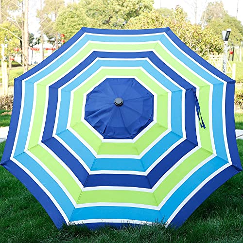 Blissun 9' Outdoor Patio Umbrella, Outdoor Table Umbrella, Yard Umbrella, Market Umbrella with 8 Sturdy Ribs, Push Button Tilt and Crank - color: Blue & Green Stripe
