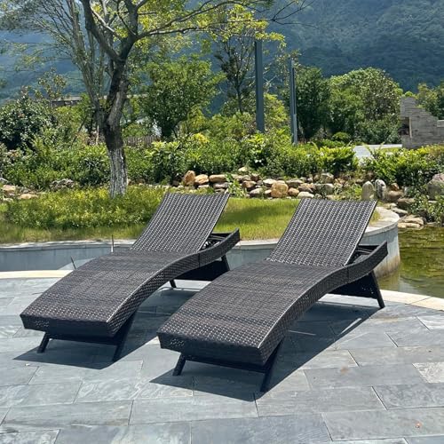 Set of Foldable Long Reclining Patio Seating Chairs, 2 Folding Chairs Patio Chaise Lounge, Outdoor Wicker Lounge Chaise, Rattan Chaise Lounge Lawn Sunbathing Recliner Beach Pool Backrest Recliners - color: 2 Foldable Chairs