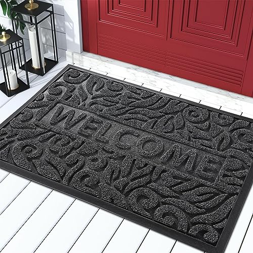 Yimobra Large Welcome Mat 36x24, Waterproof Non-Slip Outdoor Mats for Front Door Outside Entrance, Low-Profile Entryway Mat Indoor for Garage Patio, Grey - color: Grey, size: 36x24 Inch