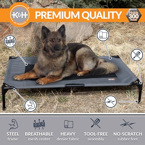 K&H Pet Products Outdoor Elevated Dog Cot, Breathable Cooling Elevated Cot Hammock Pet Bed for XL Dogs, Washable Mesh Cover, Raised Metal Frame, Collapsible, Portable - Extra-Large 50 X 32 Charcoal - color: Charcoal/Black Mesh, size: X-Large 50"L x 32"W