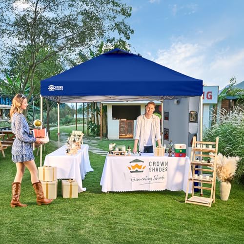 CROWN SHADES Canopy Tent, 10 x 10 Foot Portable Pop Up Outdoor Shelter with Pocket Sidewall, Push Center Lock, UV Protection, and Carry Bag, Navy Blue - color: Navy Blue