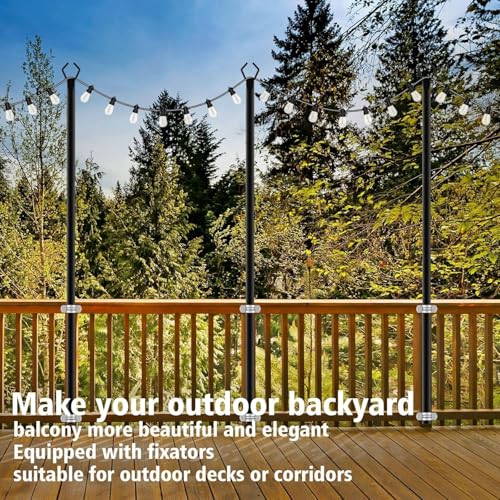 AILBTON 10Ft String Light Poles 4 Pack,Light Poles for Outside Lights,Outdoor with Fence Brackets Hanging Lights,Metal Stand Deck Patio Backyard