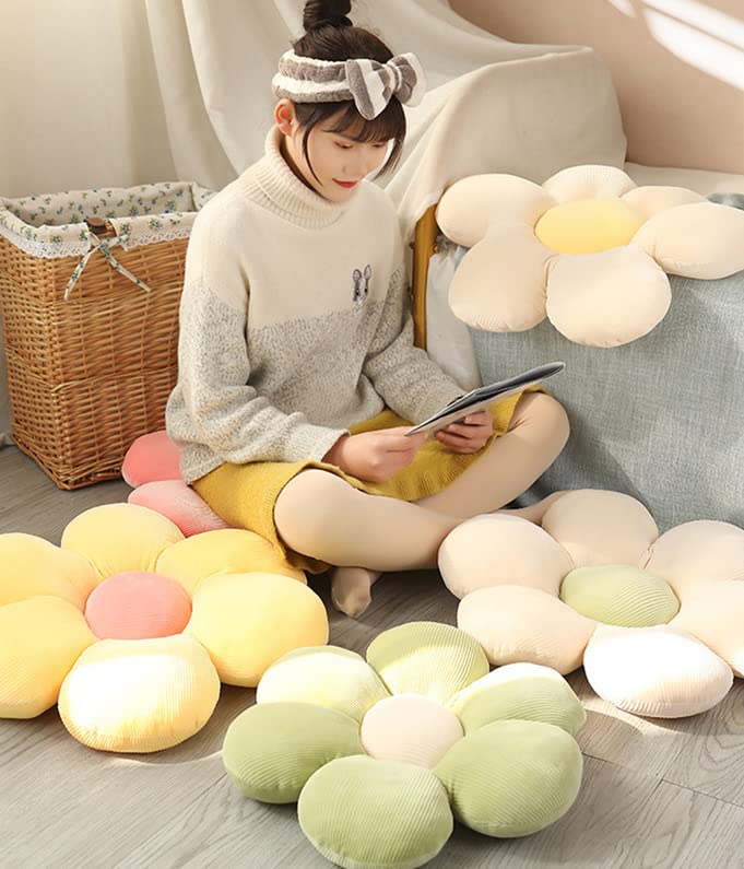 LEHU Flower Pillow, Flower Shaped Seating Cushion -Cute Daisy Pillow for Girls Tweens Room Decor Flowe Floor Pillow for Reading and Lounging Comfy (White + green-19'') - color: White + Green, size: 19''
