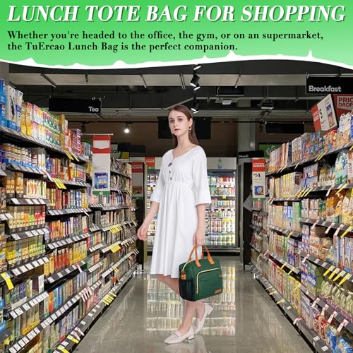 TuErCao Insulated Lunch Bag Adult Lunch Box for Women for Work Leakproof Soft Cooler for Beach Travel Picnic, Dark Green - color: A5: Green, size: Large