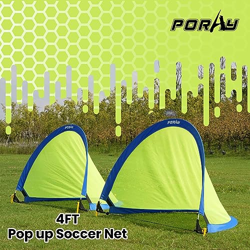 Poray Soccer Goal for Kid Easy-up Set of Two Portable Soccer Net 210D Oxford with 8 Field Marker Cones Extra Stakes Fun for Backyard and Soccer Training - color: Blue, size: 4FT