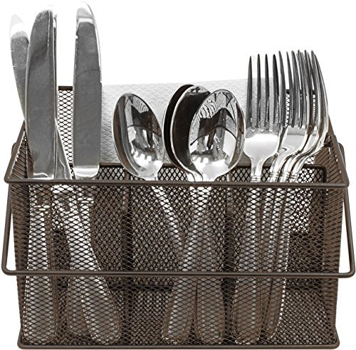 Sorbus® Utensil Caddy — Silverware, Napkin Holder, and Condiment Organizer — Multi-Purpose Steel Mesh Caddy—Ideal for Kitchen, Dining, Entertaining, Tailgating, Picnics, and much more (Bronze) - color: Brown