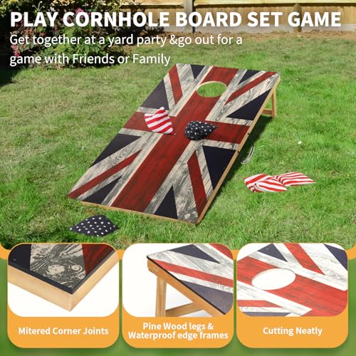 Cornhole Set, Corn Holes Outdoor Game, Regulation 2X4 Cornhole Boards, Portable Cornhole Set, Classic American Flag Cornhole Set Includes 2 Boards, 8 Cornhole Beans Bags & Carry Case - color: 4x2FT Union Flag Board Cornhole Set