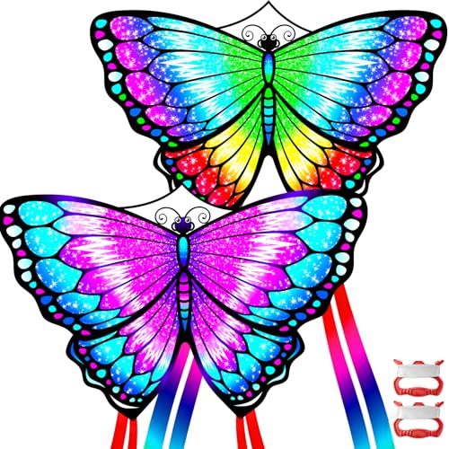 2 Pack Patriotic Eagle & Dragon & Butterfly Kite for Kids and Adults, Easy to Fly Huge Kites for Kids Ages 4-8 8-12 with 328FT String for Beach Park Easter Gift Outdoor Games and Activities - style: 2 Pack Butterfly Kites