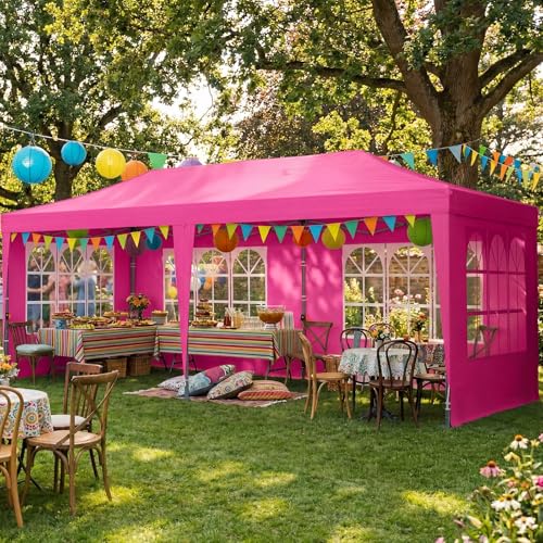 Quictent 10x20 Pop up Canopy with Sidewalls Easy up Canopy Tent Instant Shelter with Windows for Outdoor Events Parties Weddings Commercials Vendors - color: Fuchsia, size: 10x20 With Sidewall