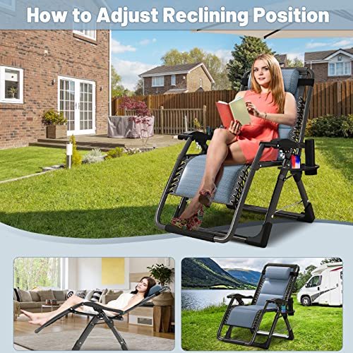 Slsy Zero Gravity Chair, Reclining Lounge Chair with Removable Tray for Indoor and Outdoor, Patio Recliner Folding Reclining Chair, Pacific Blue - color: Pacific Blue, style: Zero Gravity Chair
