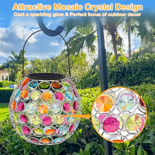 Uspring Crystal Mosaic Solar Lanterns Outdoor Waterproof Decorative Hanging Solar Lights for Outside, Gifts for Women Mom Grandma Garden Decor for Patio Backyard Porch Pathway Lawn Walkway, Red - style: Mosaic Red