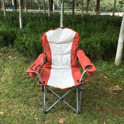 Wild Scape Oversized Folding Camping Chair for Adults, Foldable Beach Chairs with Cup Holder, Cooler Pocket, Amazon's Best Value for Heavy Duty, Fishing Chair for Outdoor, Garden Picnic (Orange-red) - color: Orange-red