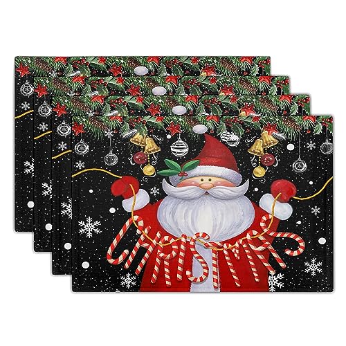 Christmas Placemats Set of 4, Funny Santa Claus Xmas Snowflake Table Mats Washable Heat Resistant Winter New Year Holiday Decor and Supplies for Home Party Kitchen Dining Table 12×18 Inches - color: Santa Claus