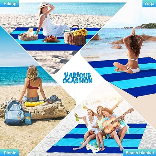 Beach Blanket Waterproof Sandproof 1-7 Adult Oversized 78 '' × 110 '' Lightweight Durable Compact Sand Free Extra Large Beach Mat for Travel Camping Hiking Picnic - color: 2blue, size: 78“x110”
