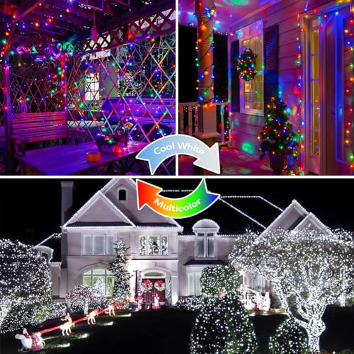 75.8 FT 200 LED Color Changing Christmas String Lights with Remote & Timer & Memory Function, 9 Lighting Modes Waterproof Twinkle Lights for Xmas Tree Holiday Party Garden (Cool White & Multicolor) - color: Cool White & Multicolor, size: 200LED