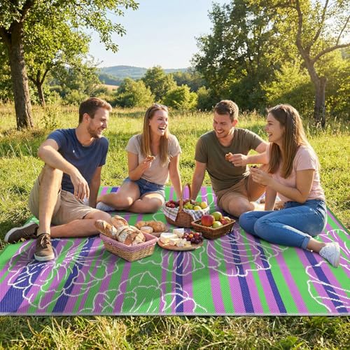 Garvee 5x8 Plastic Straw Outdoor Waterproof Rug, Floral Reversible Patio Rug, Portable Camping Mat for RV, Picnic, Beach, Balcony, Garden and Camping Lightweight&Easy to Carry, Green - color: Green, size: 5' x 8' (Rectangular)