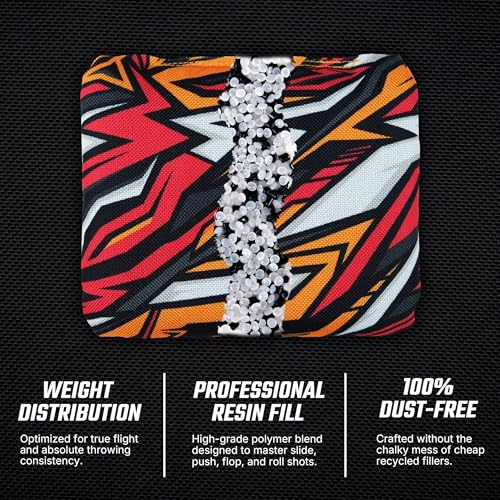 Professional Cornhole Bags Set of 8 - Dual Sided Stick & Slide (Suede/Woven) - Premium Resin Filled Regulation Weight & Size (6x6, 16oz) - Double Stitched Reinforced Seams with Carry Tote - color: Nitro Velocity