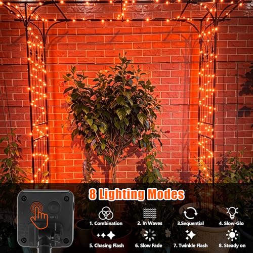 YEGUO Orange Solar Thanksgiving Lights Outdoor Waterproof, 4 Pack Each 33ft 100 LED Solar Fairy Lights, 8 Modes Solar String Lights - color: Orange
