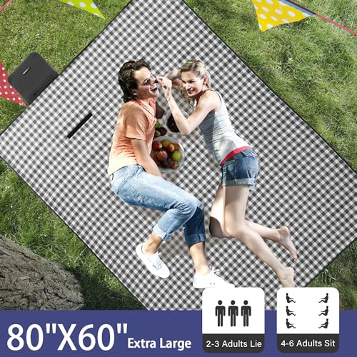 HX&OD Picnic Blanket Outdoor Extra Large Picnic Mat 80"X60" Camping Blanket Beach Blanket Foldable Waterproof Sand Mat Hiking Travel Family Concerts(Blue) - color: Blue, size: 80”x 60”