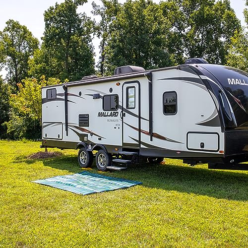 Camco Camper/RV Handy Mat - Features Convenient Pockets & Built-in Handles for Carrying - Measures 72” x 108” & Folds to 14.5” x 18” for RV Storage and Organization - Easy to Clean Material (42814) - color: Blue/Green, size: 6' x 9' (Rectangular)