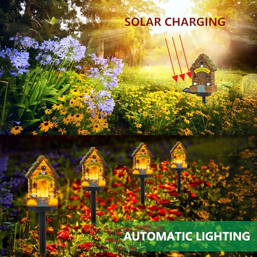 Dazzle Bright Fairy Garden House, 16" Glow in The Dark Cottage with Solar LED Light, Beautiful Miniature Garden Decoration for Indoor or Outdoor Gardens - color: House