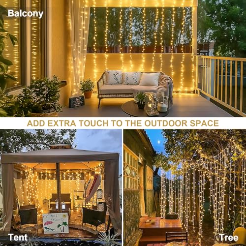 JMEXSUSS 300 LED Remote Control Curtain Lights, Plug in Fairy Curtain Lights Outdoor, Window Wall Hanging String Lights for Bedroom Indoor Dorm Backdrop Wedding Party Patio Christmas Decor, Warm White - color: *Warm White, size: 300 LED