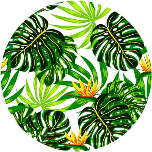 White Green Leaves Montera Palm Botanical Round Indoor Outdoor Area Rug for Balcony Deck Pario Porch Camping Tropical Rug 3' Waterproof Outside Carpet - color: D, size: 3ft