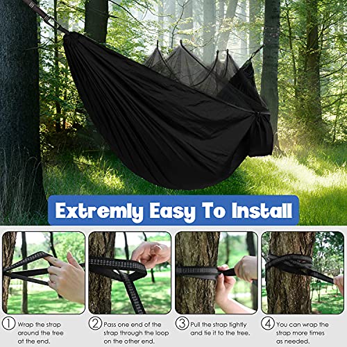 Gold Armour Camping Hammock - Camping Essentials, Double Hammock with Bug Net, Camping Gear Hammock for Outside, Hiking, and Travel (Black) - color: Black