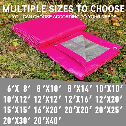 STARPYNG-7 Mil Pink/Silver 10x10 Feet Tarp-Multifunctional Waterproof Tarpaulin-Waterproof, UV Resistant, Rip and Tear Resistant, Poly Tarpaulin with Reinforced Edges for Cover - color: Pink/Silver, size: 10x10ft