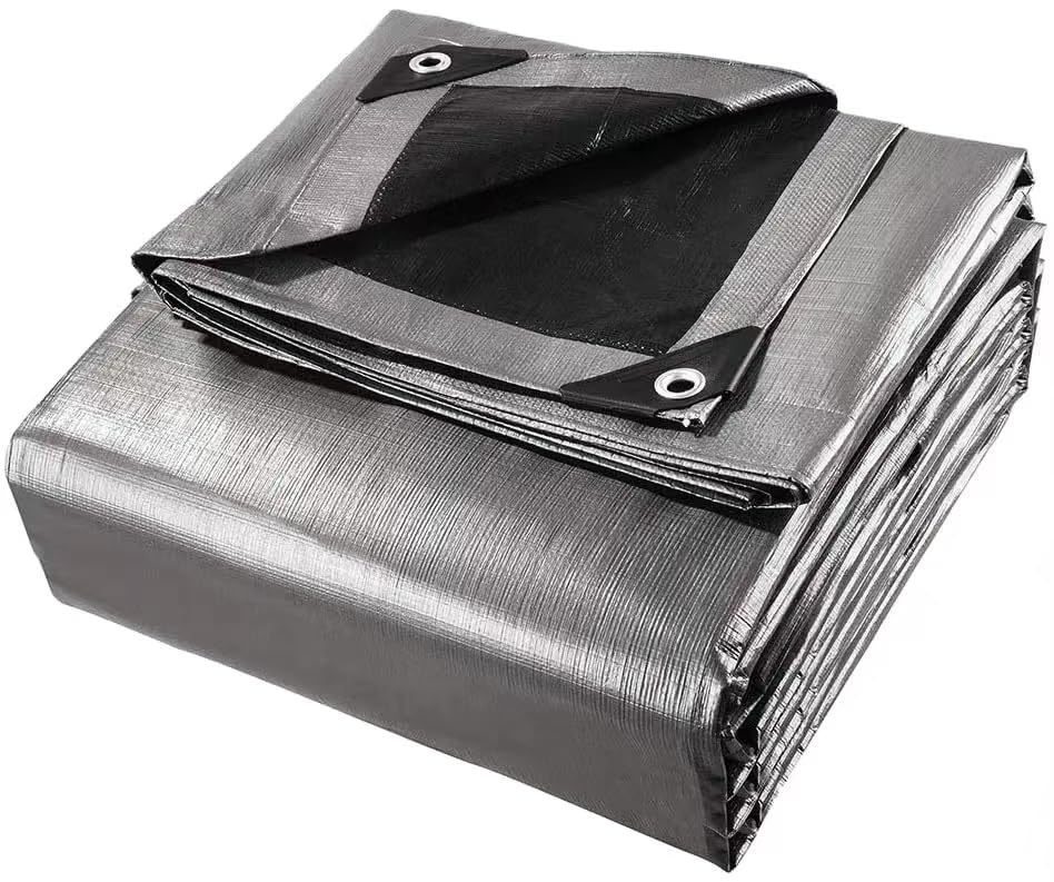 14'x18' Heavy Duty Tarp Waterproof,UV Resistant 12 Mil Thick Material, Rip and Tear Proof, Reinforced Edges .Multi-Purpose Tarpaulin Great for Canopy Tent, Boat, Pool Cover and More (Silver-Black)