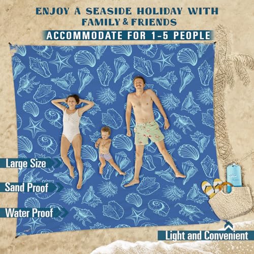 Famstar Beach Blanket Sandproof Waterproof 78''×81''1-5Adults Oversized,Compact Lightweight Durable Beach Mat for Travel Camping Hiking Picnic Blanket - color: Shell, size: 78''×81''