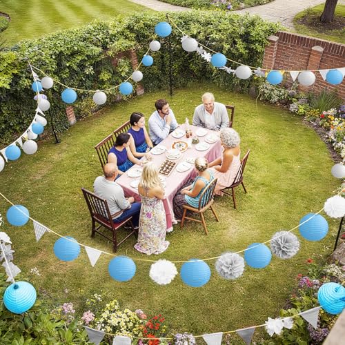KNONEW 10 Pack White Outdoor Silk Lanterns Decorative, 10inch Waterprooof Outside Indoor Chinese Hanging Round Lanterns for Weddings, Birthdays, Parties Decoration (Blue and White) - color: Blue and White, size: 10Pcs