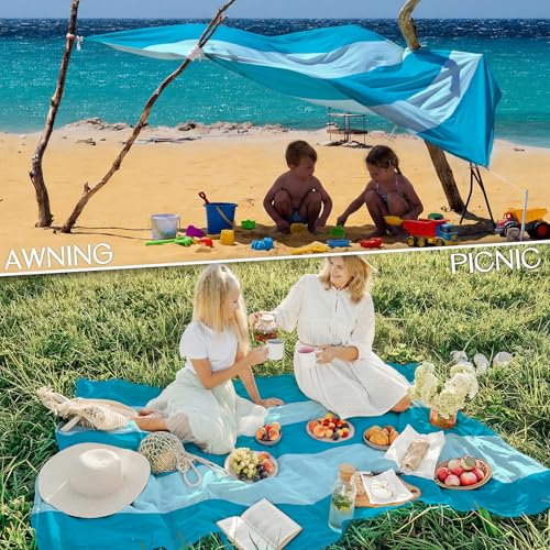BYDOLL Beach Blanket 10'X9' Waterproof Sandproof Suits1-8 Adults Oversized Lightweight Large Blanket Picnic Mat for Beach Sand Free Travel Camping Hiking Picnic - color: Cyan Mix, size: 10'X9'