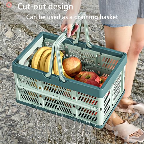 Collapsible Plastic Storage Crate - 20L Folding Organizer Basket Portable Stacking Storage Crate Bin with Handle, for Camping, Picnic, Car Trunk, Home Storage (Blue, M) - color: Blue
