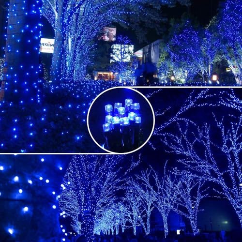 Joomer Solar Christmas String Lights, 39FT 100LED Waterproof Outdoor Lights with 8 Modes Twinkle Fairy Light for Garden, Patio, Yard, Tree and Christmas Decor (Blue) - color: Blue