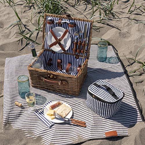 Twine Newport Picnic Basket, Wicker Basket with Place Settings, Wine Glasses, Corkscrew, Insulated Compartments, Set of 1 Basket,Brown - style: Newport Picnic Basket