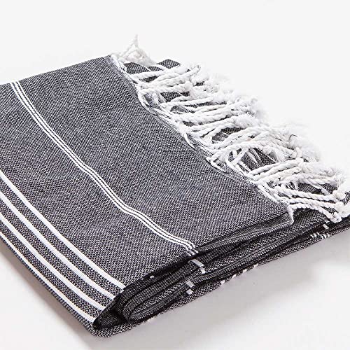 Hencely Turkish Beach Towel 37x68 Oversized, Sand-Free, Quick-Dry, Lightweight - Travel Essential for Pool & Bath - Striped 100% Cotton Bathroom Towels Accessories Gift (Black) - color: Black